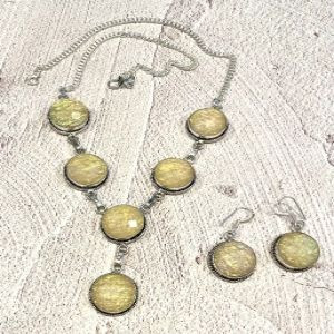 Yellow Dichroic Glass Necklace & Earring Set - .925 Sterling Silver