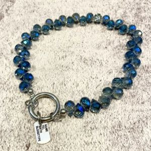 Crystal Beaded Phone Wrist Strap – Gray Blue 8mm Pear Shape Crystals