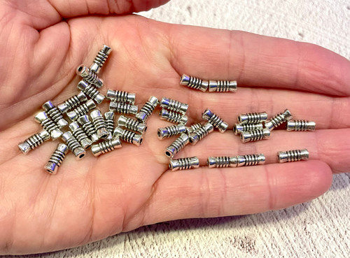 9mm x 4mm Antique Silver Tube Beads (100 Pack) | Spacer Charms