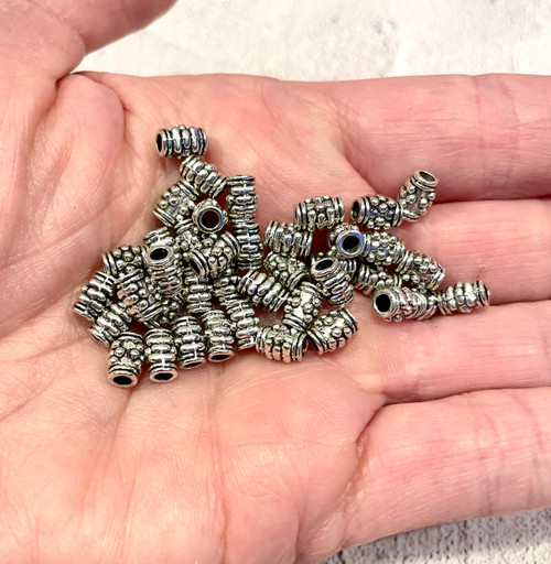 7mm Antique Silver Barrel Spacer Beads (60 Pack) | Bulk Jewelry Supply