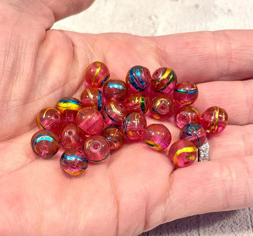 Pink Swirl Glass Beads 9mm (75 Pack) | Just Ship It Shop