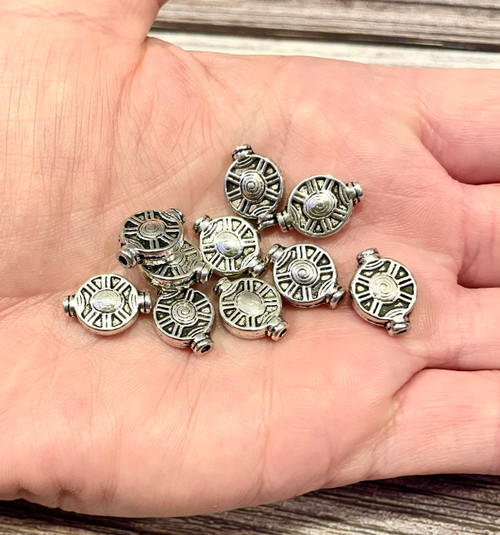 Antique Silver Shield Spacer Beads (14mm, 10 Pack) | Just Ship It Shop