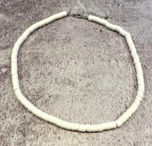 Unisex White Poly Clay Bead Surfer Necklace - Adjustable (17-19")