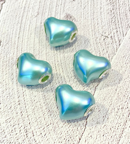Puffy Satin Blue Heart Charms with Sterling Silver Core (4-Pack) – 24mm x 19mm