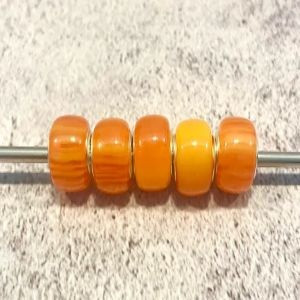 50pc Orange Patterned Resin Beads – 5mm Large Hole with 925 Sterling Silver Core