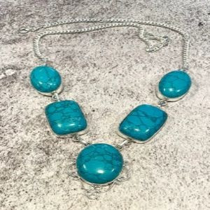 Handcrafted .925 Sterling Silver Santa Rosa Blue Turquoise Statement Necklace – 19” Artisan Jewelry