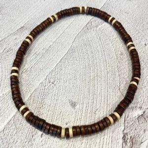 Men’s Coffee & Cream Wood Beaded Necklace | 18" Stretch Bead Necklace
