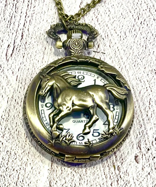 Antique Bronze Horse Pocket Watch Necklace | Quartz Vintage Style