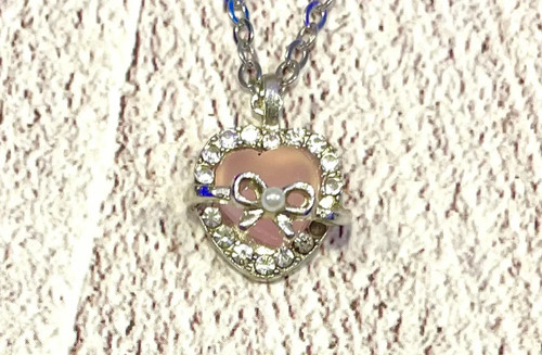 Silver Plated Sweet Heart Pendant Necklace with Bow & Rhinestones