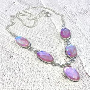 Vintage-Style Mystic Pink Topaz Statement Necklace – 925 Sterling Silver – 20.5" Handcrafted Jewelry