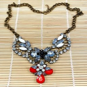 Vintage Chunky Chain Choker | Silver Bib Statement Necklace with Rhinestones