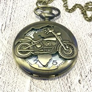 Antique Bronze Motorcycle Chopper Pocket Watch - Quartz Necklace Watch