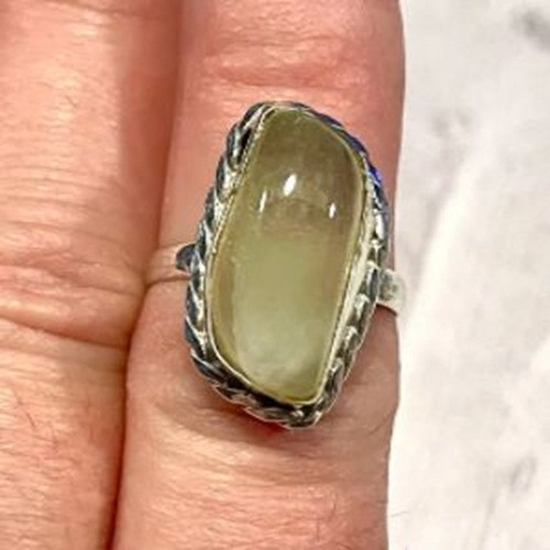 Large Natural Prehnite Statement Ring – Artisan 925 Sterling Silver Size 6.5