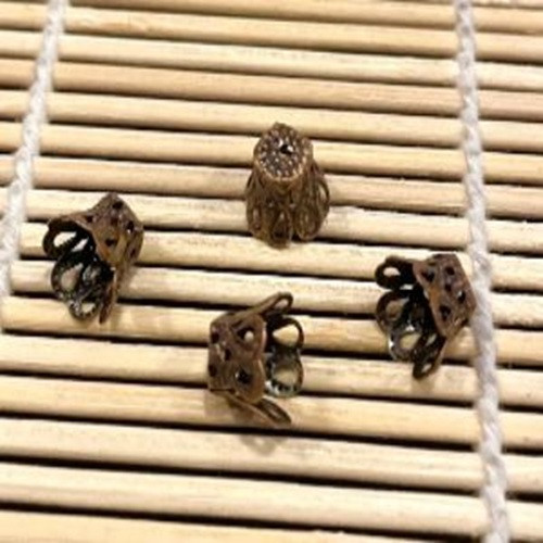 8mm Bronze Flower Filigree Bell Bead Cap (6.5mm Height) - 30 Pack