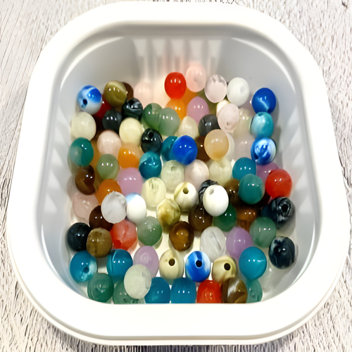 8mm Natural Stone Round Beads Mix Pack of 49 - Spacer Beads
