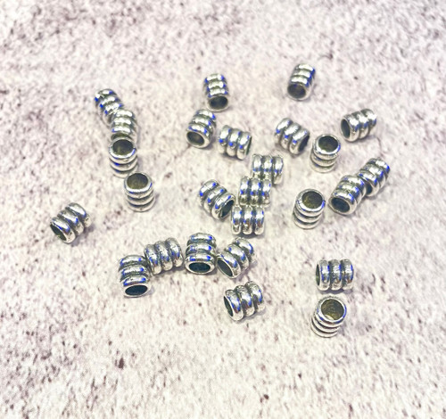 6x5mm Silver Corrugated Tube Spacer Beads (3mm Large Hole) - 75 Pack