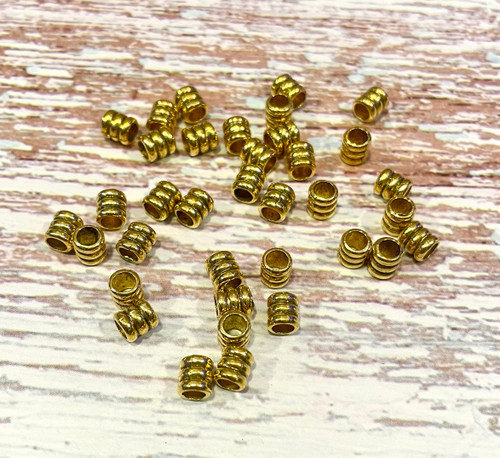 Gold Corrugated Tube Spacer Beads - 6x5mm (3mm Large Hole) - 100 Pack