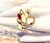 Gold Plated Swan Statement Ring Size 8.5 | White Opal & Ruby Cocktail Ring