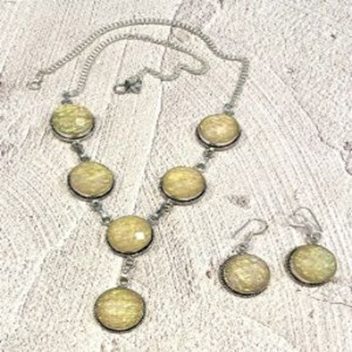 Yellow Dichroic Glass Necklace & Earring Set - .925 Sterling Silver