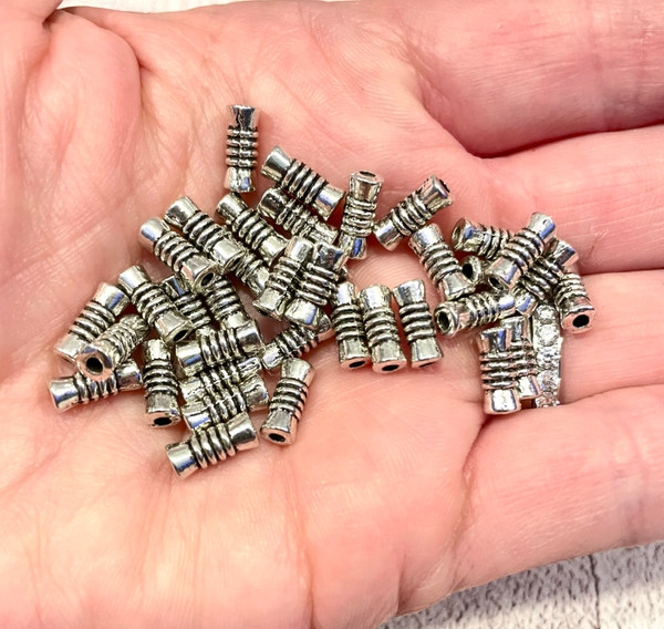 9mm x 4mm Antique Silver Tube Beads (100 Pack) | Spacer Charms