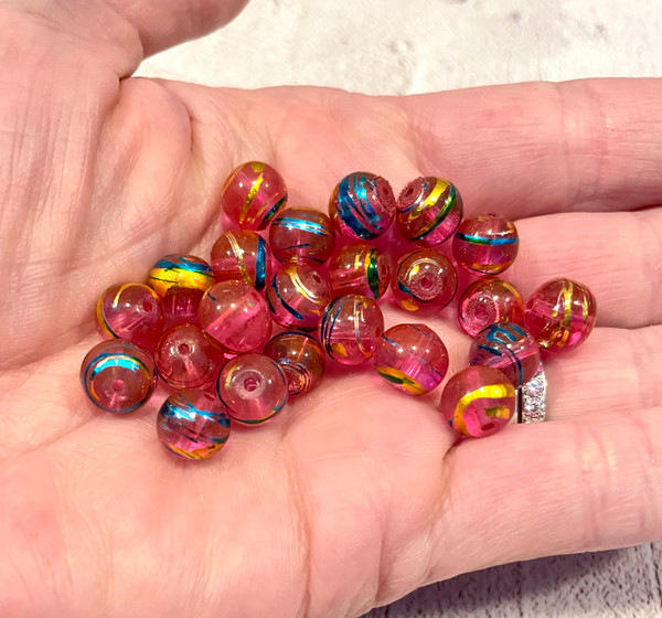 Pink Swirl Glass Beads 9mm (75 Pack) | Just Ship It Shop