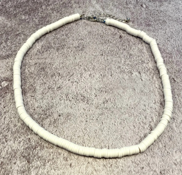 Unisex White Poly Clay Bead Surfer Necklace - Adjustable (17-19")