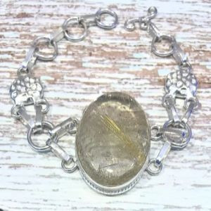 Rutilated Quartz Statement Bracelet | Sterling Silver | Just Ship It Shop