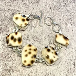 Handcrafted Sterling Silver Tiger Cowrie Shell Statement Bracelet