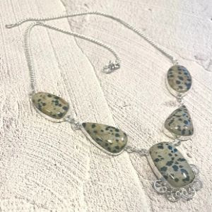 Handmade Dalmatian Jasper & .925 Sterling Silver Statement Necklace – 21.5" Multi-Stone Collar