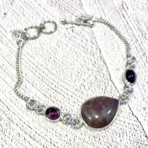 Artisan Amethyst & 925 Sterling Silver Teardrop Bracelet | Adjustable 7.5" – 8"