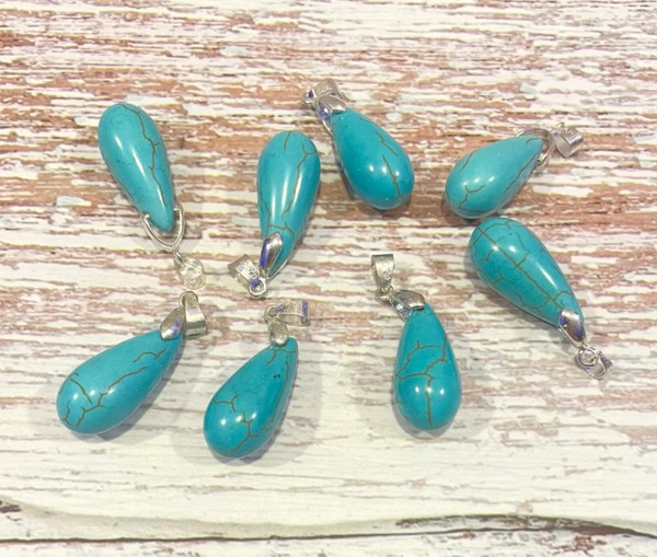 Turquoise Blue Howlite Teardrop Pendants – Pack of 10