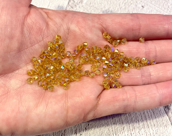 Vintage Swarovski 5301 4mm Bicone Crystals, AB Finish (100-Pack) - 0.8mm Hole