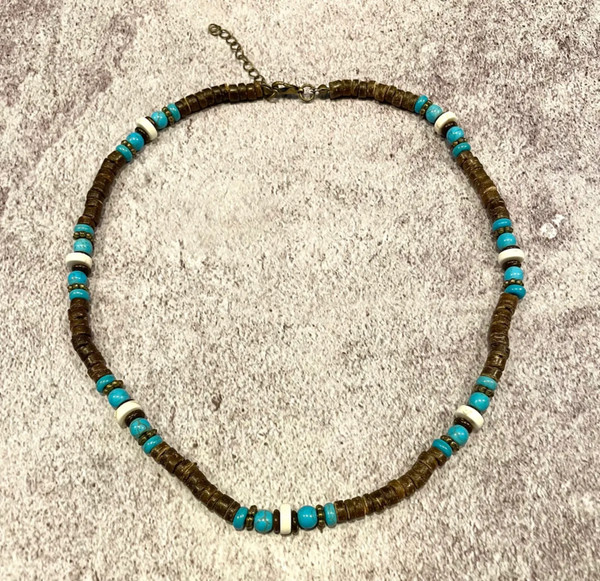 Unisex Brown Coconut Shell Beaded Necklace | Adjustable 18.5"-20"