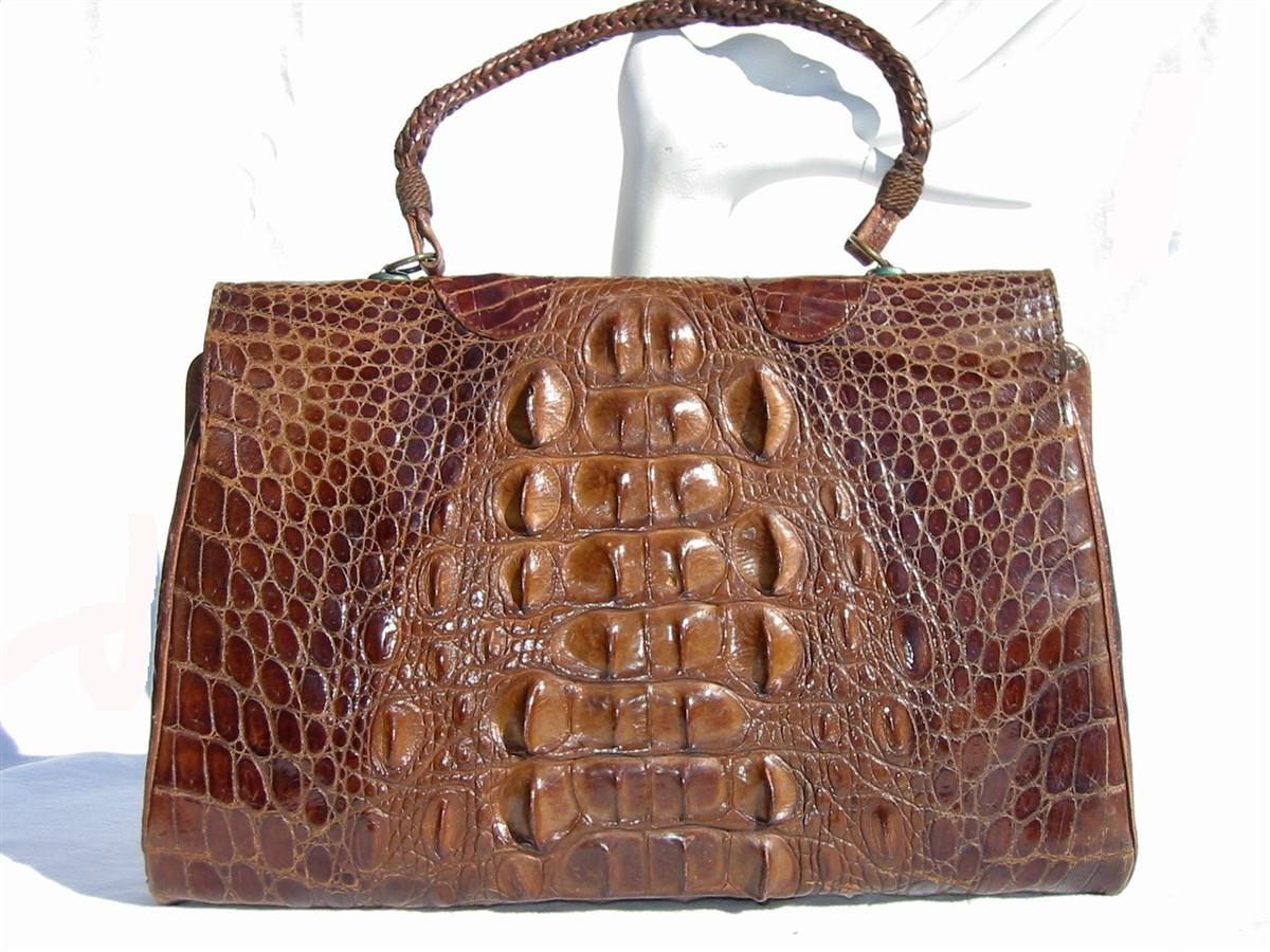 Stunning 1940's Brown Antique Hornback CROCODILE Purse w/Paws