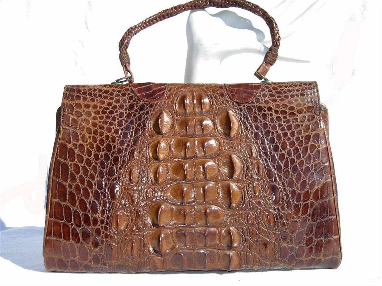 Stunning 1940 s Brown Antique Hornback CROCODILE Purse w Paws