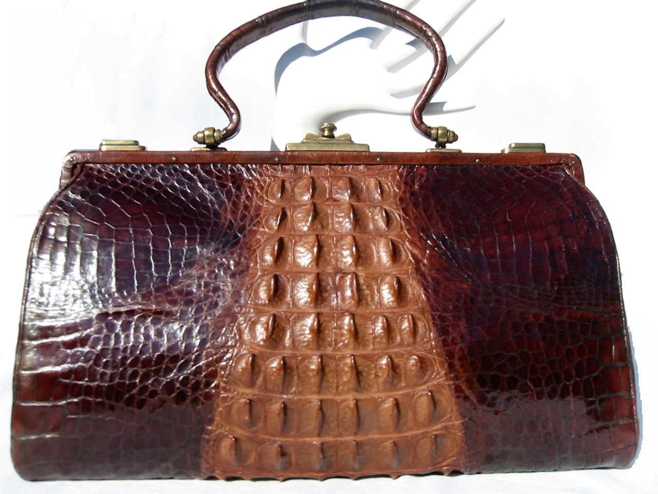 Petite KLEINSTUBER 1940's Dark Cognac Hornback Alligator Skin Handbag -  Paws! - Vintage Skins