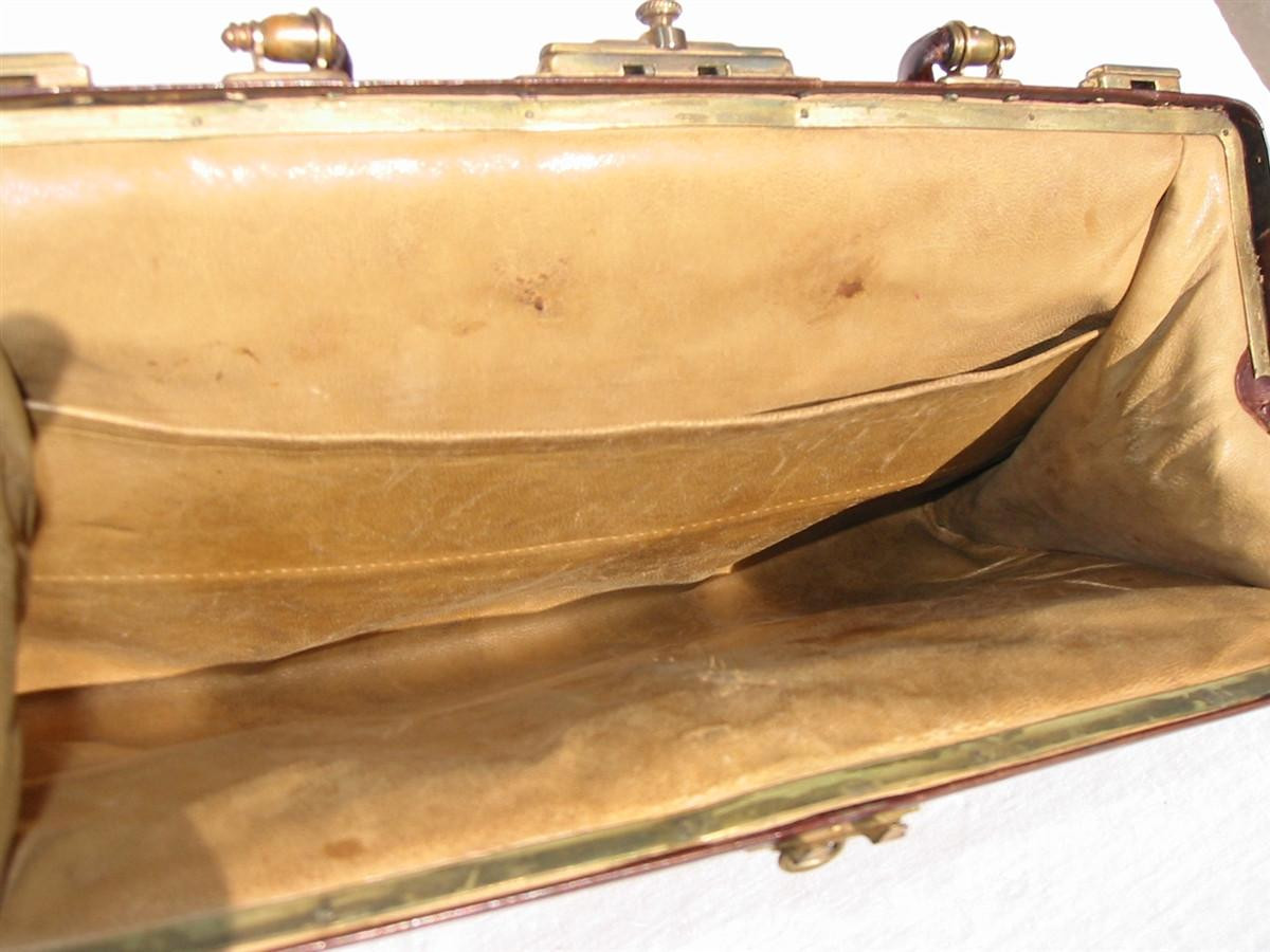 HUGE Early 1900's Chocolate Brown Edwardian Alligator Handbag w