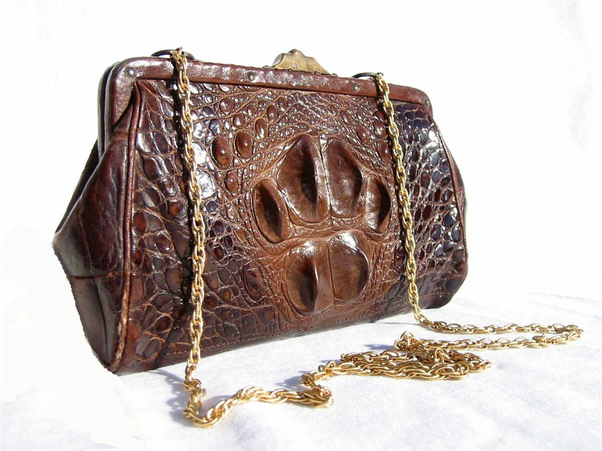 Early 1900's Edwardian Hornback ALLIGATOR Evening Shoulder Bag