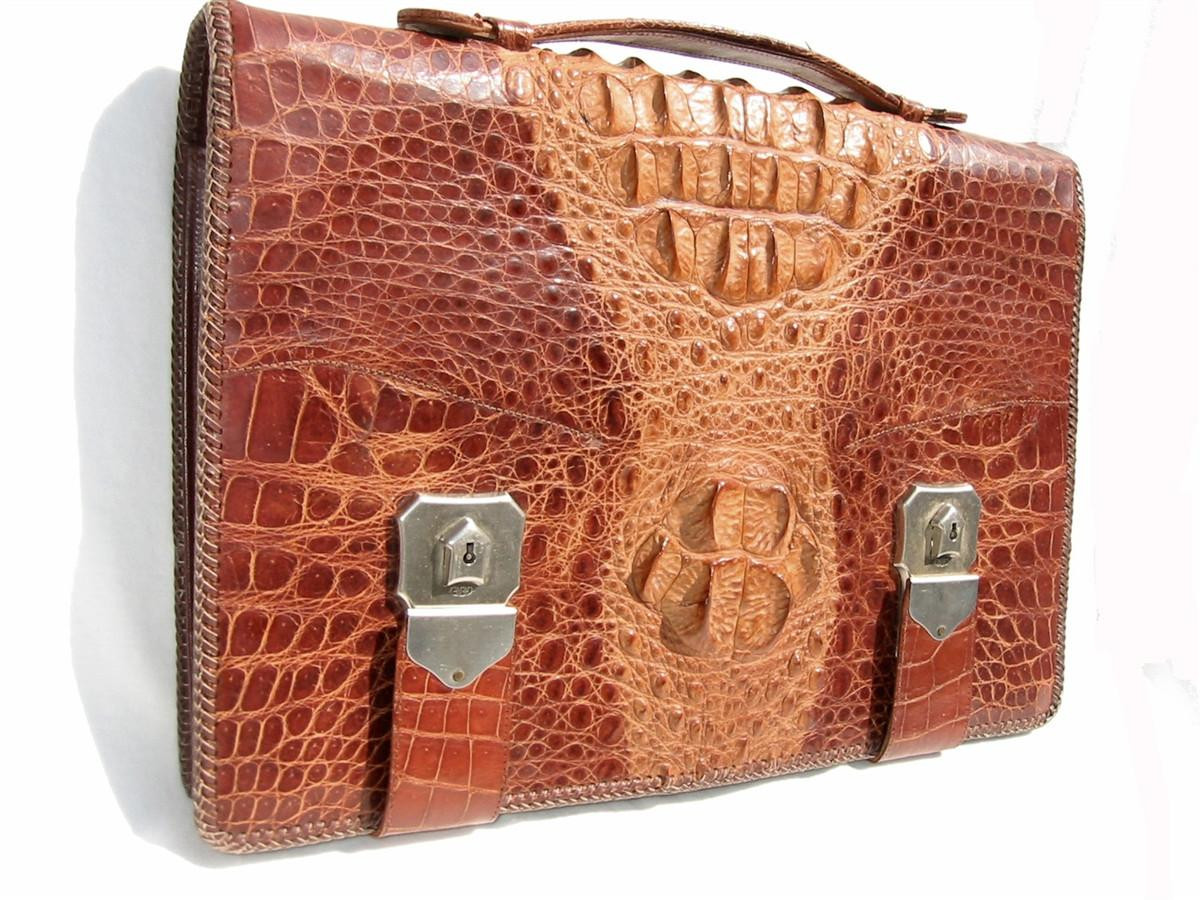 1960's Men's Hornback CROCODILE BRIEFCASE Satchel Bag - ENGLAND