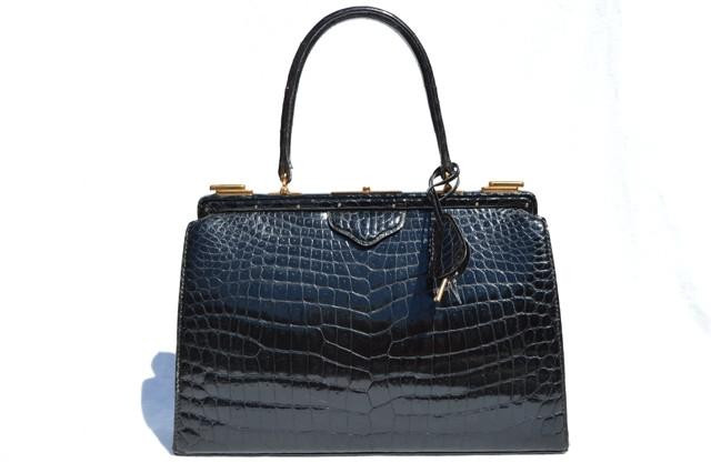 CLASSIC XL 1960's MORABITO Paris Black CROCODILE Porosus Skin Bag