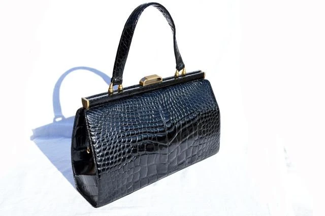 XL Classic 1950s-60's Jet Black SAKS FIFTH AVENUE Alligator Belly
