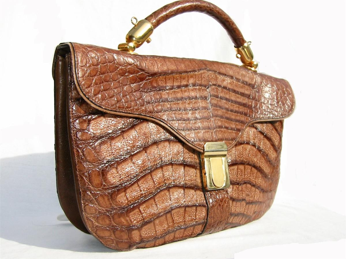 1970's-80's COCOA CROCODILE Belly Skin Handbag - GOLDPFEIL