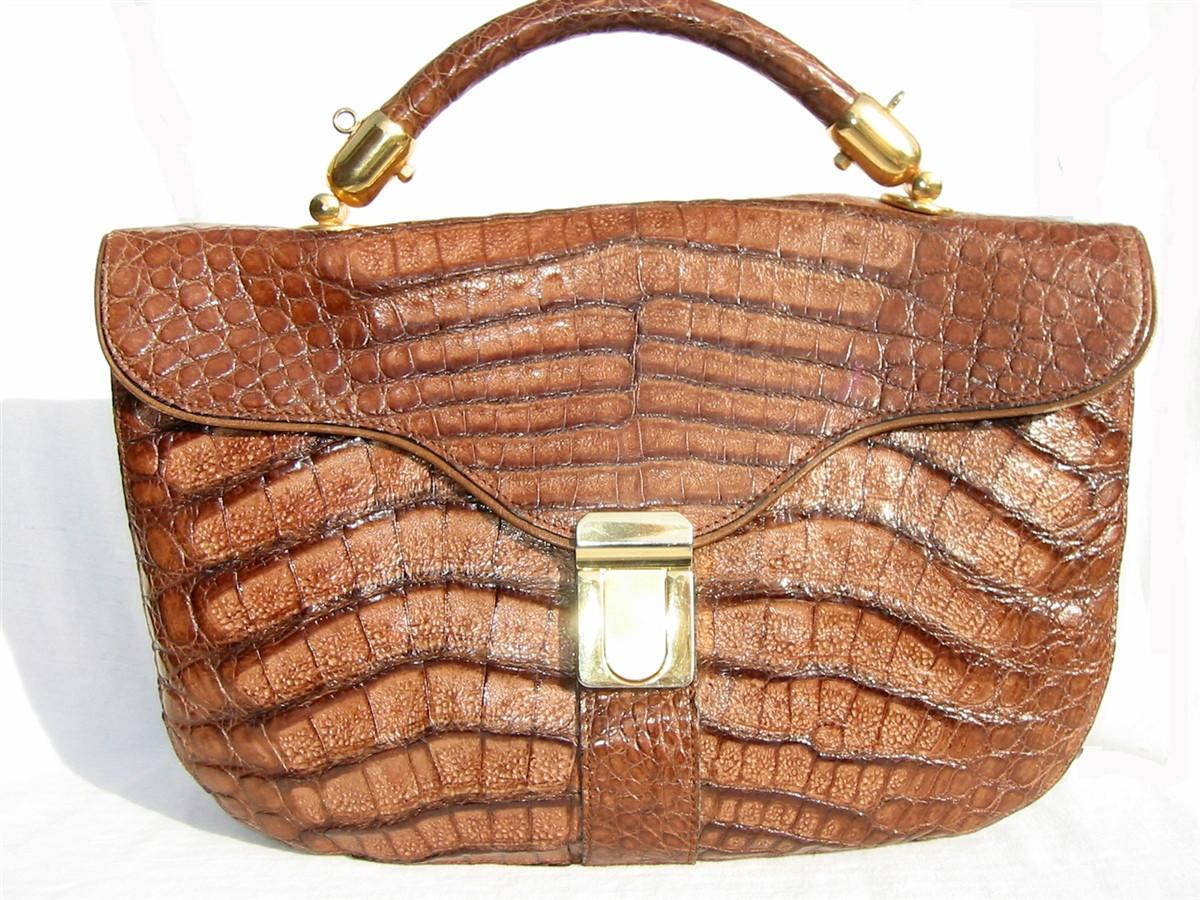 1970's-80's COCOA CROCODILE Belly Skin Handbag - GOLDPFEIL