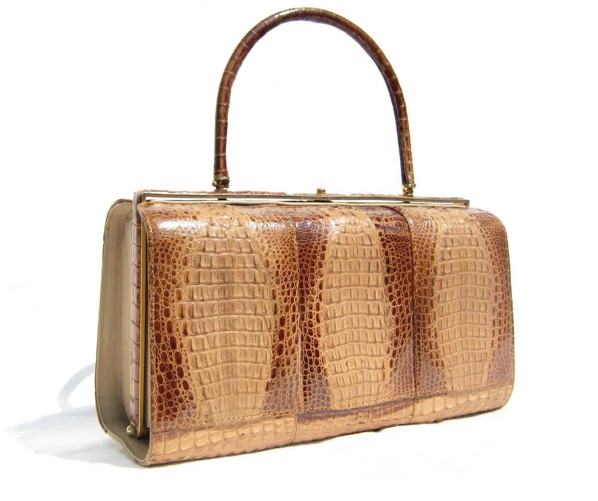 2-Tone 1960's-70's Triple Hornback Crocodile Skin Handbag