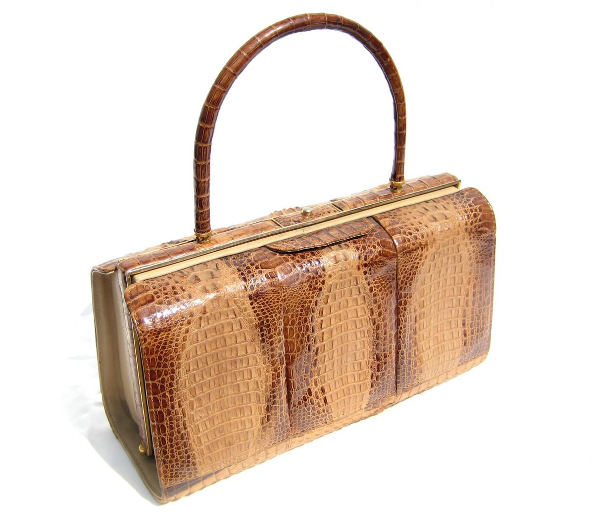 2-Tone 1960's-70's Triple Hornback Crocodile Skin Handbag