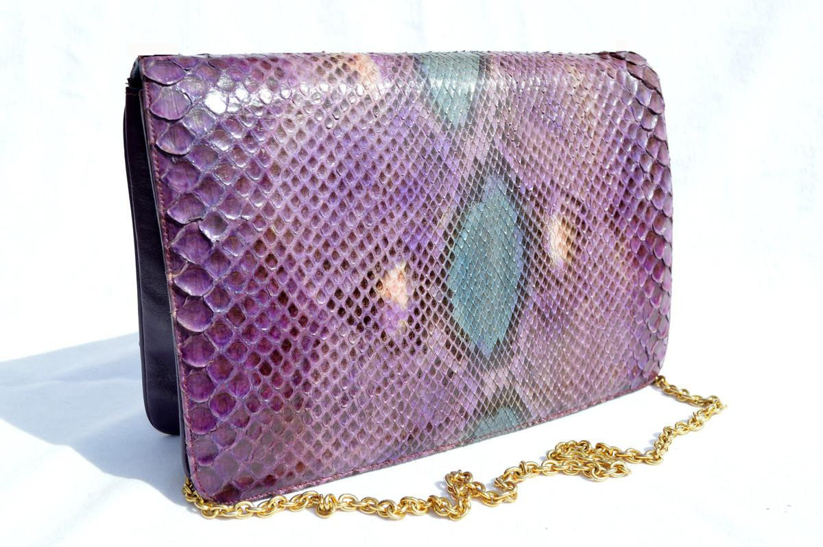 MORLE' 1970's-80's Amethyst Purple PYTHON Snake Skin CLUTCH