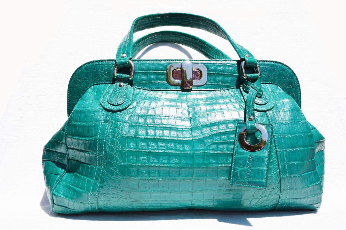 XXL Early 2000's DARK TURQUOISE GREEN Crocodile Belly Skin Handbag