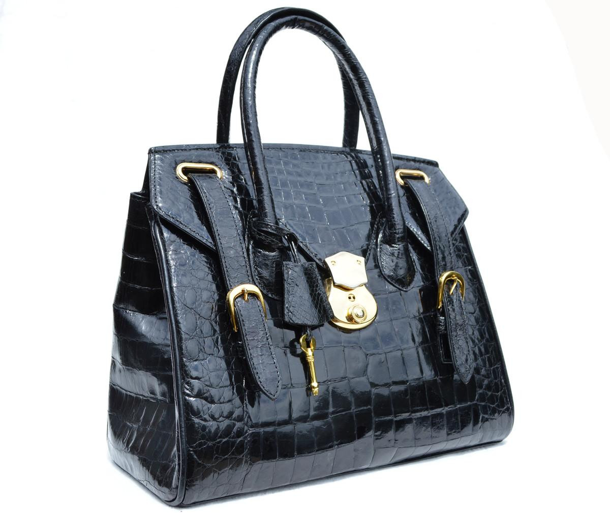 1990's CECE Jet Black ALLIGATOR Skin Handbag - RALPH LAUREN Ricky
