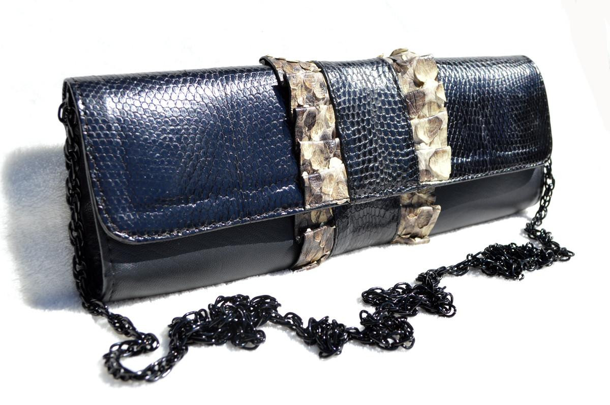 Chic 1990's Ruffled PYTHON Snake Skin & Black Lizard Clutch