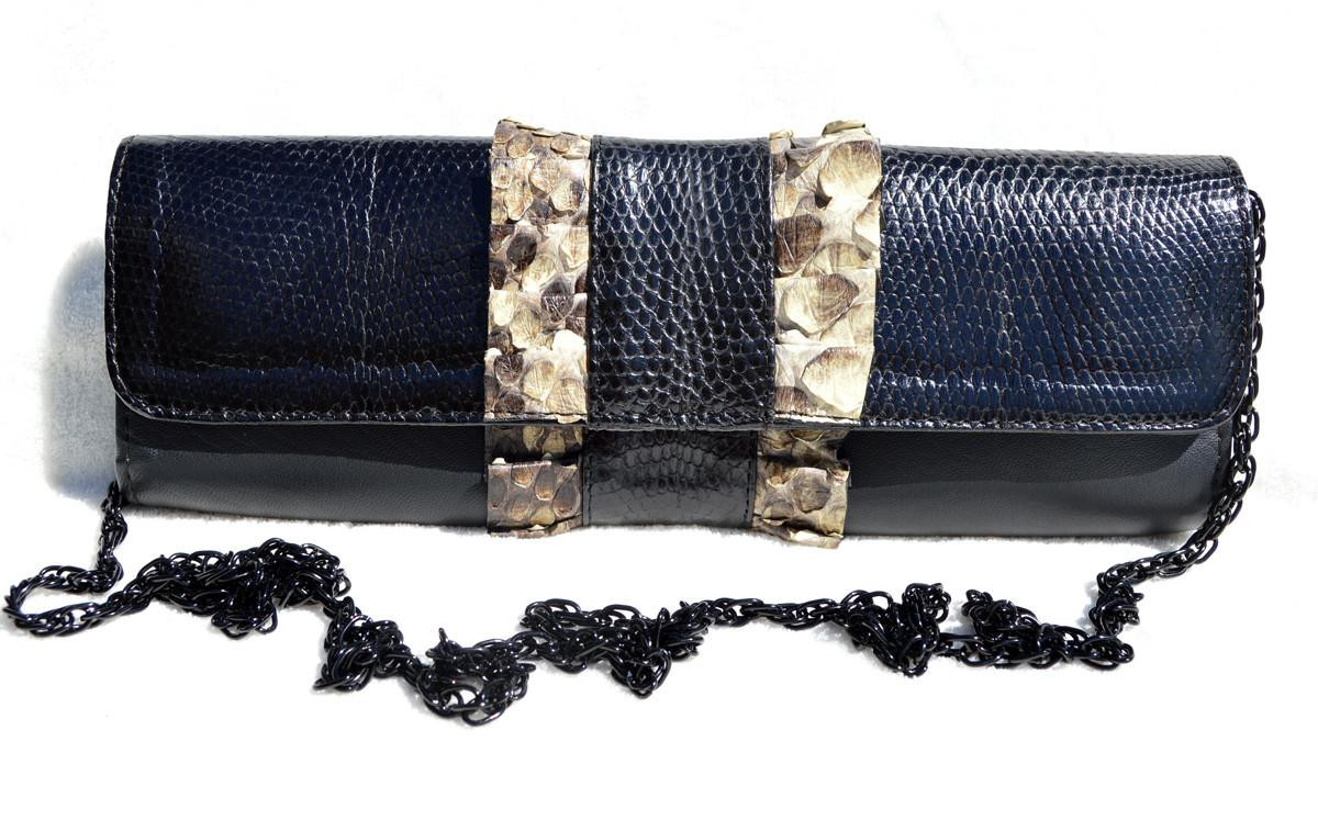 Chic 1990's Ruffled PYTHON Snake Skin & Black Lizard Clutch